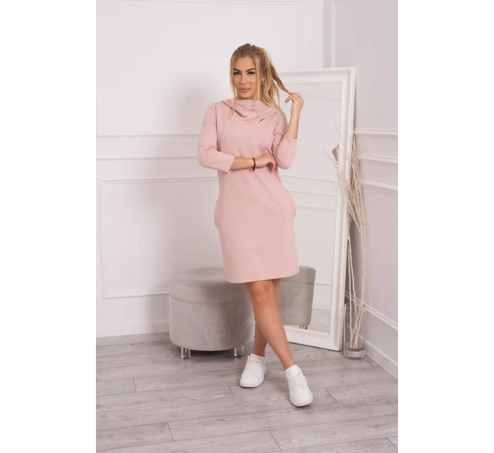 Šaty s kapucňou a vreckami tmavo púdrovo ružové