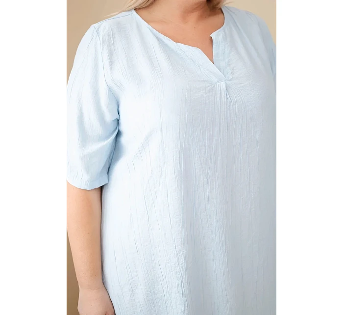 Dámské viskózové šaty Plus Size s krátkým rukávem a výstřihem do V modrá