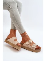 Damskie Klapki Na Platformie Z Klamrami Beżowe Lolpey