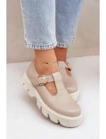 Kožené Polobotky S Přezkou model 21683956 Béžové - Zazoo