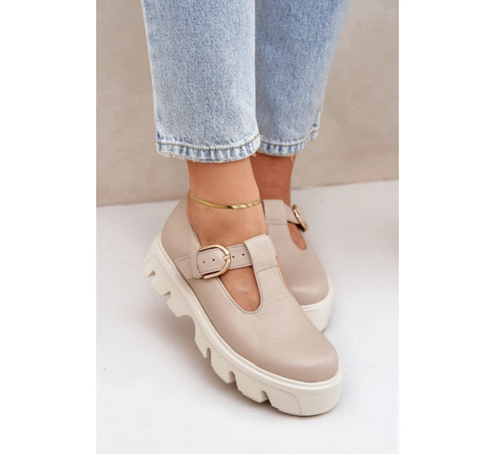 Kožené Polobotky S Přezkou model 21683956 Béžové - Zazoo