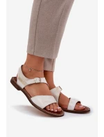 Dámské kožené ploché sandály  zlaté model 21686231 - Zazoo