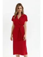 S363 Košeľové šaty s opaskom na zaväzovanie - červené