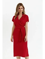 S363 Košeľové šaty s opaskom na zaväzovanie - červené