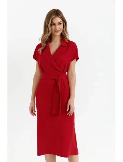 S363 Košeľové šaty s opaskom na zaväzovanie - červené