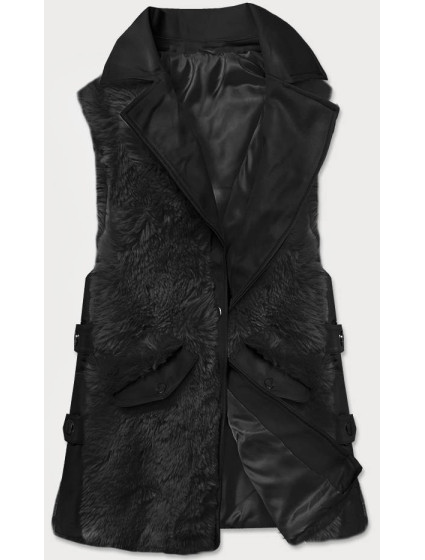 Elegantní černá vesta z eko kůže a kožešiny model 15831755 - S'WEST