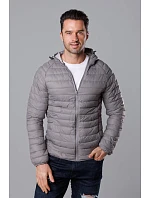 Šedá pánská prošívaná bunda s kapucí model 18345059 - J.STYLE Šedá pánská prošívaná bunda s kapucí model 18345059 - J.STYLE
