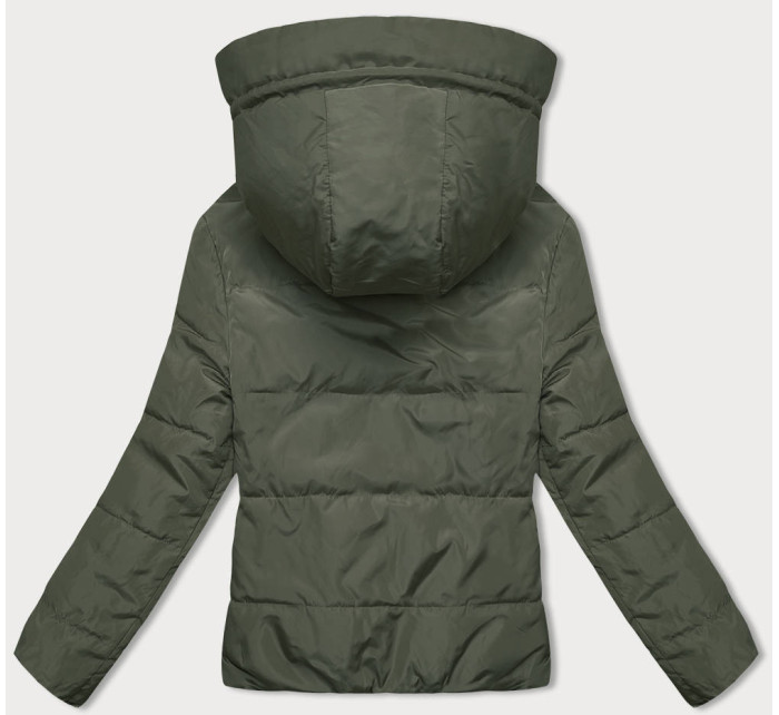 Kaki-béžová obojstranná krátka bunda s kapucňou (B8181-11046)