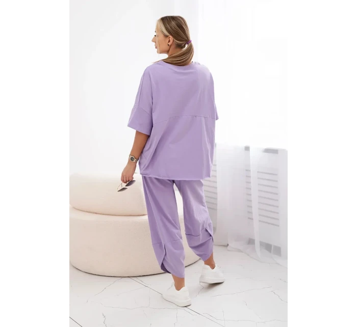 Súprava bavlnená blúzka + nohavice svetlo fialová