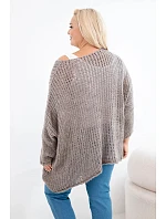 Dámský svetr oversized s výstřihem do V a delším zadním dílem model 22293712 fango - K-Fashion Dámský svetr oversized s výstřihem do V a delším zadním dílem model 22293712 fango - K-Fashion