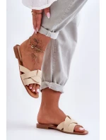 Damskie Materiałowe Klapki Beżowe Aversa Damskie Materiałowe Klapki Beżowe Aversa