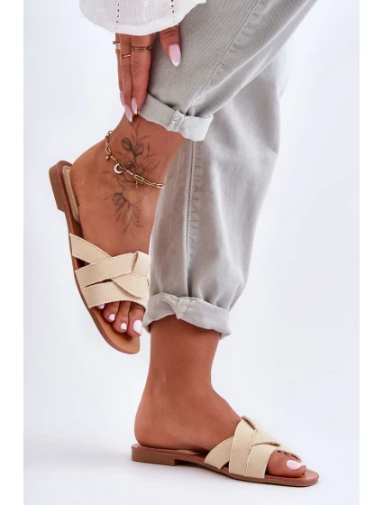 Damskie Materiałowe Klapki Beżowe Aversa Damskie Materiałowe Klapki Beżowe Aversa