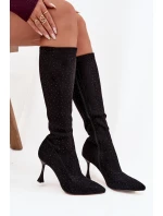 Kozaki Damskie Na Szpilce Ze Zdobieniem D&A JC52-883 Czarne