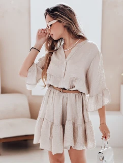 Letné mušelínové šaty LYVONNE light beige FashionStreet EY2615