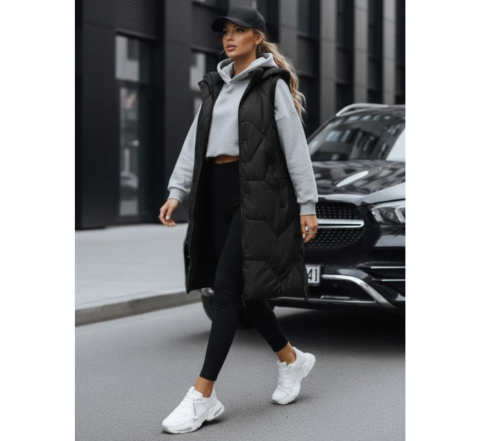 Dámska dlhá prešívaná vesta čierna FashionStreet TY5269