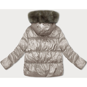 Béžová dámska zimná bunda s kapucňou (B8205-12)