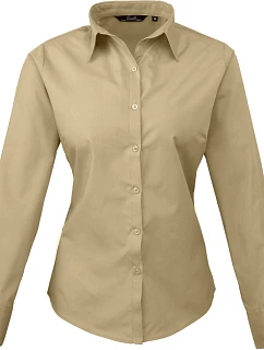 PR 300 Popelínová halenka s dlouhým rukávem model 22480000 khaki - Premier