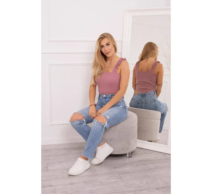 Tmavo ružová nariasená blúzka bez ramienok