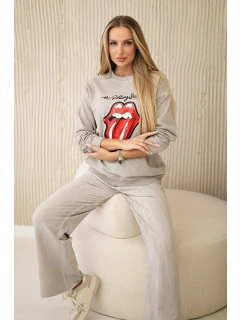 Bavlnené tepláky s potlačou + nohavice béžová