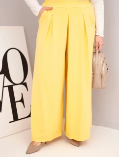 Dámské bavlněné kalhoty Plus Size s širokým střihem a volným střihem žluté