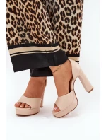 Sandały Damskie Na Słupku I Platformie Eko Skórzane Beżowe Lomman Sandały Damskie Na Słupku I Platformie Eko Skórzane Beżowe Lomman