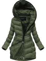 Dámska prešívaná zimná bunda v khaki farbe s kapucňou (w749-1)