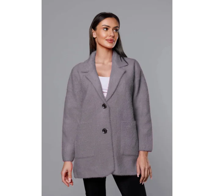 Krátký šedý vlněný přehoz přes oblečení typu alpaka model 18059145 - MADE IN ITALY