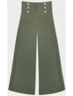 Elegantné široké dámske nohavice v khaki farbe (33575)