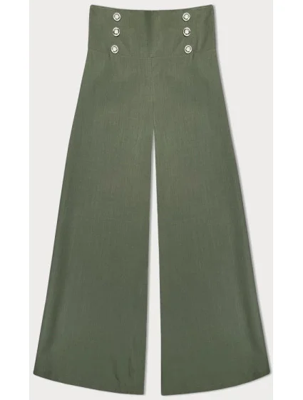 Elegantné široké dámske nohavice v khaki farbe (33575)
