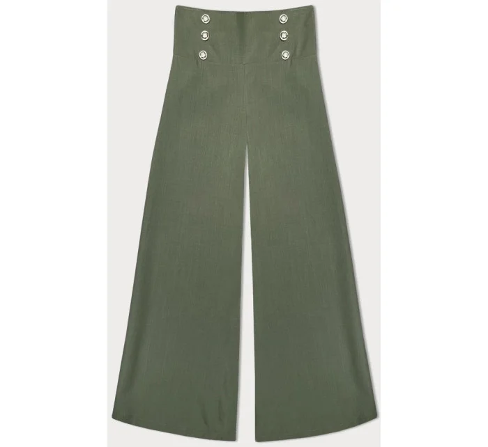 Elegantné široké dámske nohavice v khaki farbe (33575)
