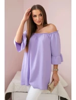 Španielska blúzka s volánikmi na rukáve svetlo fialová Španielska blúzka s volánikmi na rukáve svetlo fialová