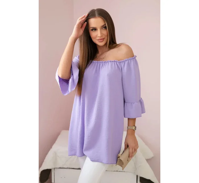 Španielska blúzka s volánikmi na rukáve svetlo fialová Španielska blúzka s volánikmi na rukáve svetlo fialová