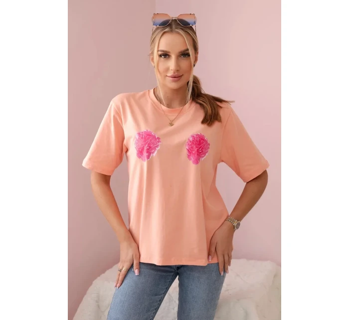 Bavlněná halenka s květinovým potiskem meruňka Bavlněná halenka s květinovým potiskem meruňka