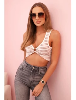 Dámsky bavlnený top s výstrihom a zlatým akcentom Dark Pink