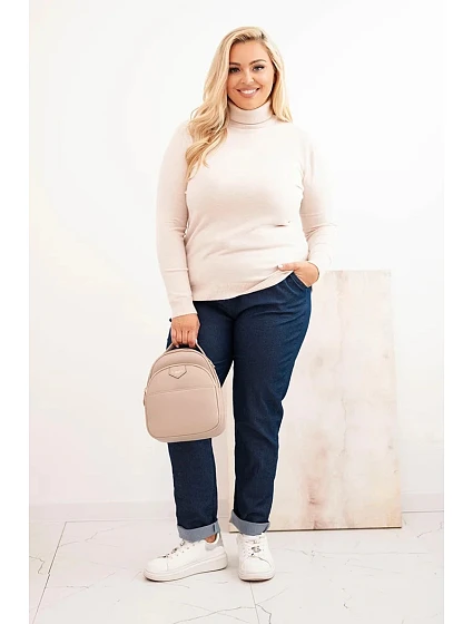 Dámský svetr Plus Size z viskózy model 21321814 střihu béžový - K-Fashion Dámský svetr Plus Size z viskózy model 21321814 střihu béžový - K-Fashion