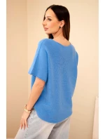 Dámsky sveter s krátkym rukávom voľného strihu modrý Dámsky sveter s krátkym rukávom voľného strihu modrý