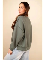 Dámska vyšívaná mikina voľného strihu v khaki farbe