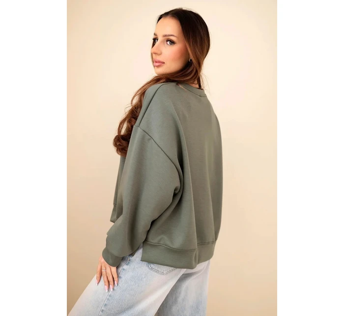 Dámska vyšívaná mikina voľného strihu v khaki farbe