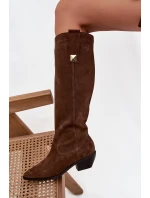 Kožené semišové kozačky cowboyové zateplené Zazoo 4224 čokoládové