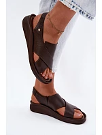model 22122925 Kožené dámské sandály čokoládové - Zazoo