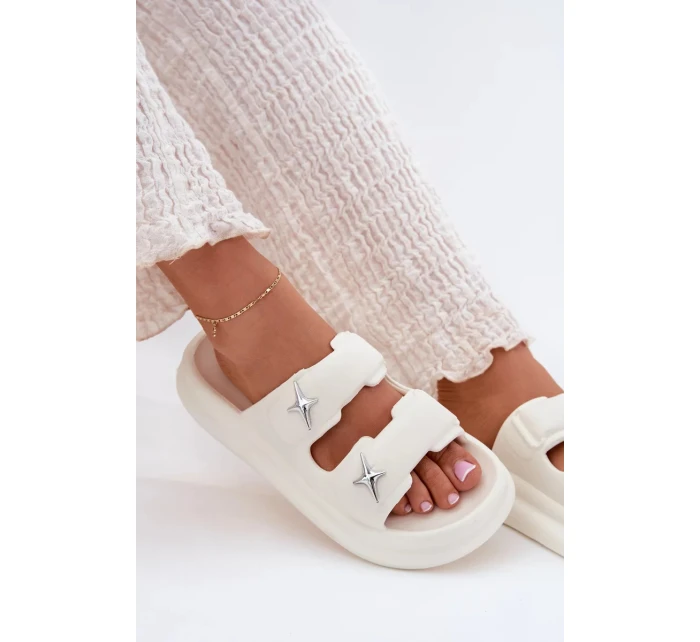 Dámske penové papuče na platforme - ecru