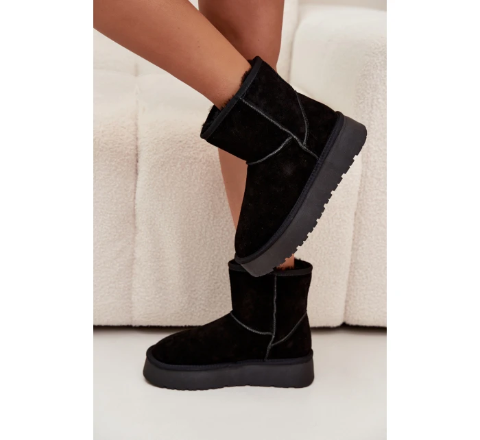 Dámske snežnice Privine na platforme z prírodného semišu - čierne