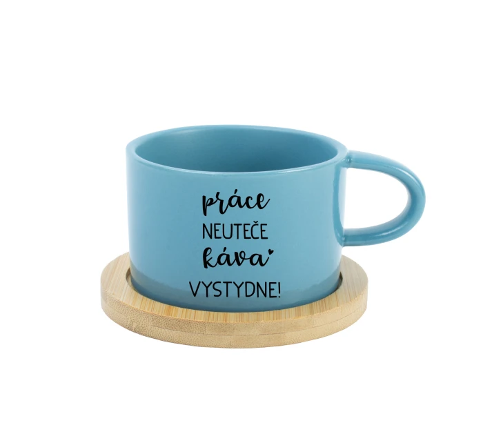 PRÁCE NEUTEČE, KÁVA VYSTYDNE! - modrý hrníček makronka 200 ml