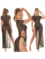 Dámske sexi plážové šaty zo sieťoviny s XXL rozparkom 210221 black - Koucla