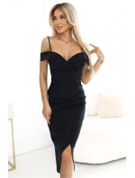 Midi šaty s odhalenými rameny a výstřihem černé model 21486676 - numoco basic