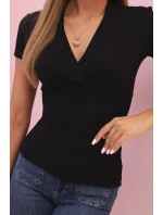 Dámska pruhovaná bavlnená blúzka so skladaným výstrihom čierna