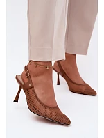 Kožené Síťované Dámské Sandály Lodičky Na Podpatku Maciejka K7507-29 Hnědé