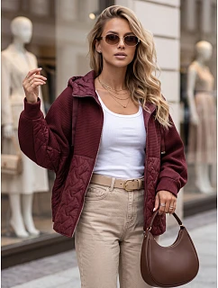 Dámska oversize prechodová bunda s kapucňou, bordová, FashionStreet TY5916