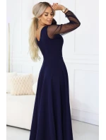 LORETTA dlouhé šaty s rukávy a výstřihem tmavě modré model 21941595 - numoco