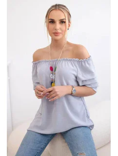 Španielska blúzka s ozdobnými rukávmi sivá